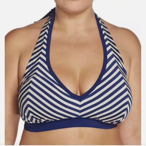 JESSICA SIMPSON BLACK Sweet Sailor Marine Swim Suit Triangle Bikini Top 1X XL - Picture 1 of 9